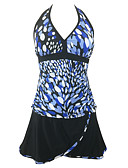 hesapli One-piece swimsuits-Kadın&amp;#39;s Boho Boyundan Bağlamalı Havuz Beyaz Mor Tr&amp;oacute;jkąt Etek Tankini Mayolar - Geometrik Mavi &amp;amp; Beyaz Siyah ve Beyaz Desen M L XL Havuz / Sexy