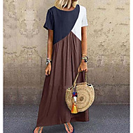 baratos -Mulheres Básico Camiseta Vestido - Patchwork, Estampa Colorida Longo