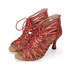 Mulheres Sapatos de Salsa Sintéticos Salto / Têni Fru-Fru / Ziper Salto Carretel Personalizável Sapatos de Dança Preto / Vermelho / Prateado / Espetáculo / Couro Mulheres Sapatos de Salsa Sintéticos Salto / Têni Fru-Fru / Ziper Salto Carretel Personalizável Sapatos de Dança Preto / Vermelho / Prateado / Espetáculo / Couro