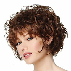 capless short curly fluffy full side bang synthetic wigs for women brown heat resistant with free hair net capless short curly fluffy full side bang synthetic wigs for women brown heat resistant with free hair net