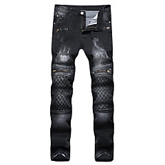 Herrn Punk & Gothic Übergrössen Schlank Gerade Jeans Hose - Kariert, Linien / Wellen Grid /-Plaid-Muster Stickerei Herrn Punk & Gothic Übergrössen Schlank Gerade Jeans Hose - Kariert, Linien / Wellen Grid /-Plaid-Muster Stickerei