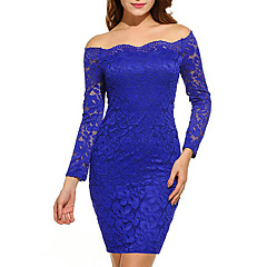Women's Off Shoulder Plus Size Party / Holiday / Going out Sexy / Elegant Bodycon Dress - Solid Colored Lace Off Shoulder Spring Purple Wine Royal Blue XL XXL XXXL / Slim Women's Off Shoulder Plus Size Party / Holiday / Going out Sexy / Elegant Bodycon Dress - Solid Colored Lace Off Shoulder Spring Purple Wine Royal Blue XL XXL XXXL / Slim