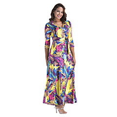 Damen Schlank Hülle Kleid - Druck, Solide Maxi V-Ausschnitt Damen Schlank Hülle Kleid - Druck, Solide Maxi V-Ausschnitt