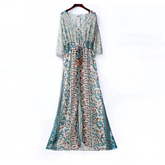 Damen Boho Chiffon Kleid - Grundlegend, Geometrisch Einfarbig Maxi V-Ausschnitt Hohe Taillenlinie Damen Boho Chiffon Kleid - Grundlegend, Geometrisch Einfarbig Maxi V-Ausschnitt Hohe Taillenlinie
