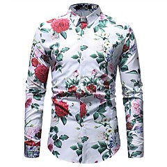 Blommig Bomull Skjorta - Grundläggande Herr / Långärmad Blommig Bomull Skjorta - Grundläggande Herr / Långärmad