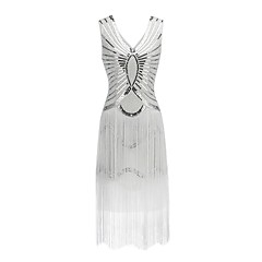 Grande Gatsby Vintage Anos 20 Ocasiões Especiais Mulheres Festa a Fantasia Vestido Flapper Preto / Vermelho / Dourado Vintage Cosplay Lantejoula Festa Sem Manga Decote V Longuette Grande Gatsby Vintage Anos 20 Ocasiões Especiais Mulheres Festa a Fantasia Vestido Flapper Preto / Vermelho / Dourado Vintage Cosplay Lantejoula Festa Sem Manga Decote V Longuette