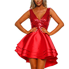 Mujer Básico Vaina Vestido - Lentejuelas, Un Color Asimétrico Mujer Básico Vaina Vestido - Lentejuelas, Un Color Asimétrico