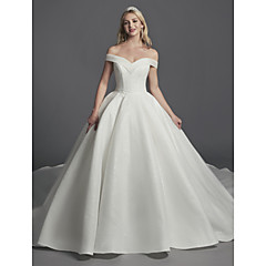 Da ballo Senza spalline Strascico da cattedrale Organza / Raso Abiti da sposa su misura con Drappeggio di LAN TING BRIDE® Da ballo Senza spalline Strascico da cattedrale Organza / Raso Abiti da sposa su misura con Drappeggio di LAN TING BRIDE®