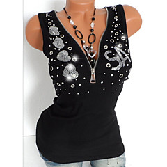 Damen Solide - Street Schick T-shirt, V-Ausschnitt Herz / Loch / Reißverschluss / Frühling / Sommer / Herbst Damen Solide - Street Schick T-shirt, V-Ausschnitt Herz / Loch / Reißverschluss / Frühling / Sommer / Herbst