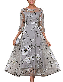 Недорогие Женская одежда-Жен. Элегантный стиль А-силуэт Скейтер Платье - Цветочный принт До колена