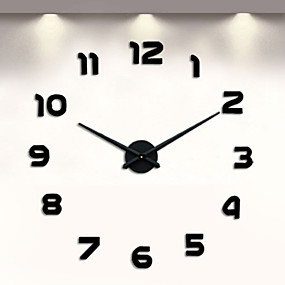 baratos Bricolage Relógios de Parede-Relógio de parede sem moldura diy, 3d relógio de parede grande mudo adesivos de parede para sala de estar quarto casa decorações (preto)