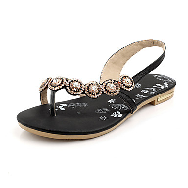 Stylish Leather Flat Heel Sandals With Rhinestone Party & Evening Shoes ...