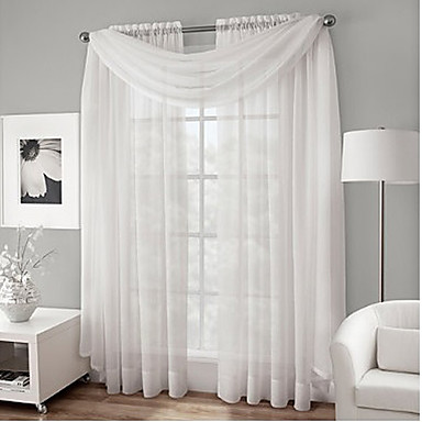 Two Panels Curtain Modern , Solid Living Room Polyester Material Sheer ...