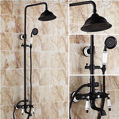 Shower Faucet Antique Oil Rubbed Bronze System Ceramic Valve Bath Mixer Taps Br Two Handles Three Holes Shower Faucet Antique Oil Rubbed Bronze System Ceramic Valve Bath Mixer Taps Br Two Handles Three Holes