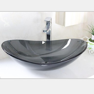 Contemporary Gray Clear Glass Oval Shape Tempered Glass Vessel Sink ...