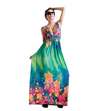 Women's V Neck Print Slim Maxi Length Dress 2800516 2018 – $68.71