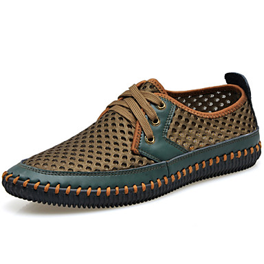 Men's Shoes Tulle Spring / Summer / Fall Comfort Oxfords Flat Heel Lace-up Gray / Army Green / Dark Brown Men's Shoes Tulle Spring / Summer / Fall Comfort Oxfords Flat Heel Lace-up Gray / Army Green / Dark Brown