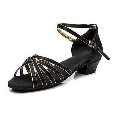 Women's Latin Shoes Silk Sneaker Low Heel Customizable Dance Shoes Black / Gold / Performance Women's Latin Shoes Silk Sneaker Low Heel Customizable Dance Shoes Black / Gold / Performance