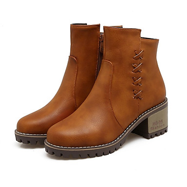 Women's Shoes Leatherette Fall / Winter Fashion Boots Boots Chunky Heel Round Toe Booties / Ankle Boots Yellow / Brown / Wine Women's Shoes Leatherette Fall / Winter Fashion Boots Boots Chunky Heel Round Toe Booties / Ankle Boots Yellow / Brown / Wine