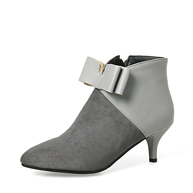 Women's Shoes Leatherette Winter Bootie Boots Stiletto Heel Pointed Toe Booties / Ankle Boots Bowknot / Zipper Black / Gray Women's Shoes Leatherette Winter Bootie Boots Stiletto Heel Pointed Toe Booties / Ankle Boots Bowknot / Zipper Black / Gray