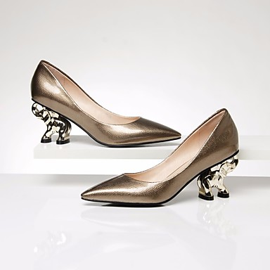 Women's Shoes Nappa Leather / Cowhide Spring / Fall Comfort Heels Chunky Heel Gold / Black Women's Shoes Nappa Leather / Cowhide Spring / Fall Comfort Heels Chunky Heel Gold / Black