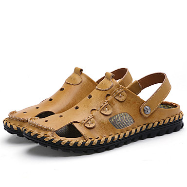 Men's Shoes Leather Summer Comfort Sandals Black / Yellow / Brown Men's Shoes Leather Summer Comfort Sandals Black / Yellow / Brown