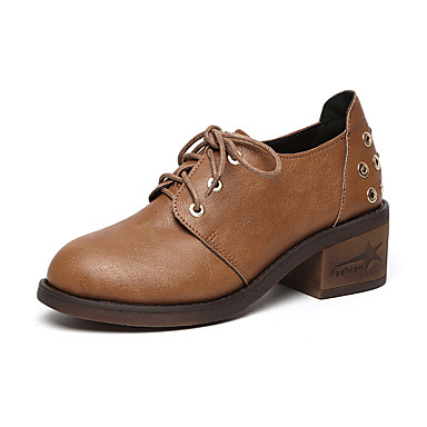 Women's Shoes PU(Polyurethane) Spring / Summer Comfort Oxfords Chunky Heel Round Toe Black / Dark Brown Women's Shoes PU(Polyurethane) Spring / Summer Comfort Oxfords Chunky Heel Round Toe Black / Dark Brown