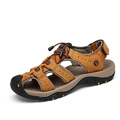 Men's Shoes Cowhide Summer Comfort Sandals Light Brown / Dark Brown Men's Shoes Cowhide Summer Comfort Sandals Light Brown / Dark Brown