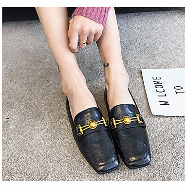 Women's Shoes Cowhide Spring Comfort Loafers & Slip-Ons Flat Heel Black / Almond Women's Shoes Cowhide Spring Comfort Loafers & Slip-Ons Flat Heel Black / Almond