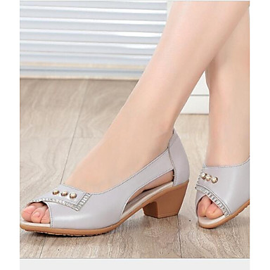 Women's Shoes Cowhide Summer Comfort Sandals Chunky Heel Black / Beige / Camel Women's Shoes Cowhide Summer Comfort Sandals Chunky Heel Black / Beige / Camel
