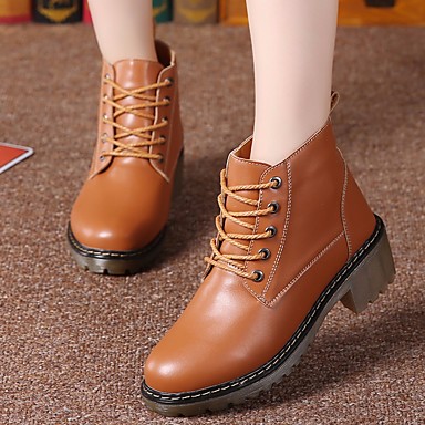 Women's Shoes Cowhide Winter Bootie Boots Chunky Heel Booties / Ankle Boots Black / Brown Women's Shoes Cowhide Winter Bootie Boots Chunky Heel Booties / Ankle Boots Black / Brown