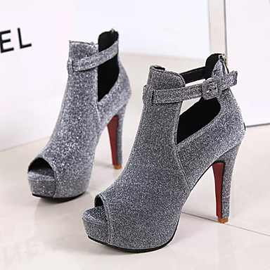 Women's Shoes PU(Polyurethane) Spring Comfort Heels Stiletto Heel Black / Silver Women's Shoes PU(Polyurethane) Spring Comfort Heels Stiletto Heel Black / Silver