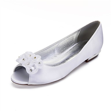 Women's Shoes Satin Spring Comfort / Ballerina Wedding Shoes Flat Heel Peep Toe Rhinestone / Satin Flower / Sparkling Glitter White / Ivory / Party & Evening Women's Shoes Satin Spring Comfort / Ballerina Wedding Shoes Flat Heel Peep Toe Rhinestone / Satin Flower / Sparkling Glitter White / Ivory / Party & Evening