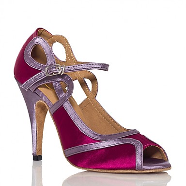 Women's Latin Shoes Satin Sneaker Sequin Slim High Heel Dance Shoes White / Fuchsia Women's Latin Shoes Satin Sneaker Sequin Slim High Heel Dance Shoes White / Fuchsia