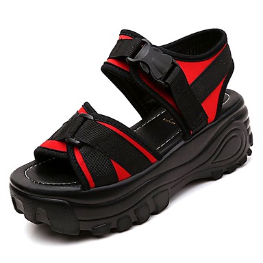 Women's Shoes PU(Polyurethane) Summer Slingback Sandals Creepers Black / Red Women's Shoes PU(Polyurethane) Summer Slingback Sandals Creepers Black / Red