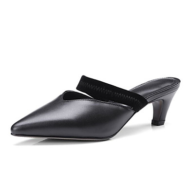 Women's Shoes Nappa Leather Spring / Summer Comfort Clogs & Mules Kitten Heel White / Black Women's Shoes Nappa Leather Spring / Summer Comfort Clogs & Mules Kitten Heel White / Black