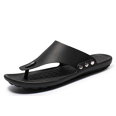 Men's Shoes Faux Leather Summer Comfort Slippers & Flip-Flops White / Black / Brown Men's Shoes Faux Leather Summer Comfort Slippers & Flip-Flops White / Black / Brown