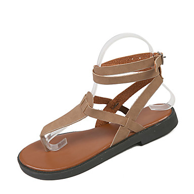 Women's Shoes PU(Polyurethane) Summer Slingback Sandals Flat Heel Buckle Black / Brown Women's Shoes PU(Polyurethane) Summer Slingback Sandals Flat Heel Buckle Black / Brown