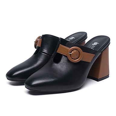 Women's Shoes Nappa Leather Summer Comfort Clogs & Mules Chunky Heel White / Black Women's Shoes Nappa Leather Summer Comfort Clogs & Mules Chunky Heel White / Black