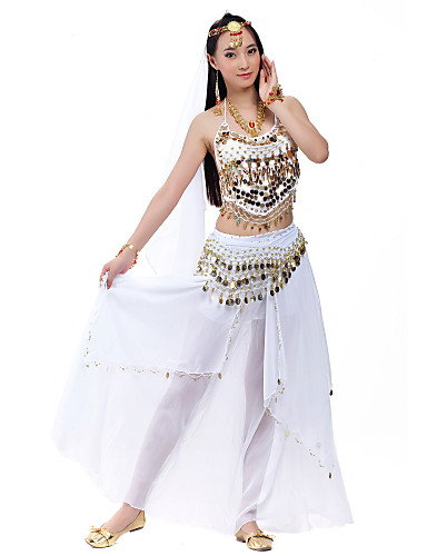 Belly Dance Outfits Womens Training Performance Chiffon Beading Coins Sequins 4 Pieces 4926