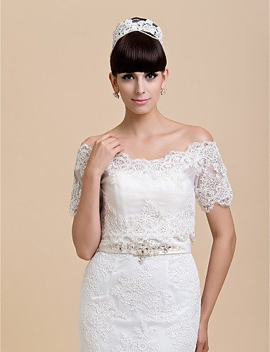 Wedding Wraps Shrugs Short Sleeve Lace Ivory Wedding / Party/Evening ...