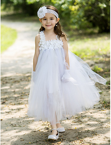 Ball Gown Ankle Length Flower Girl Dress - Rayon Sleeveless Square Neck ...