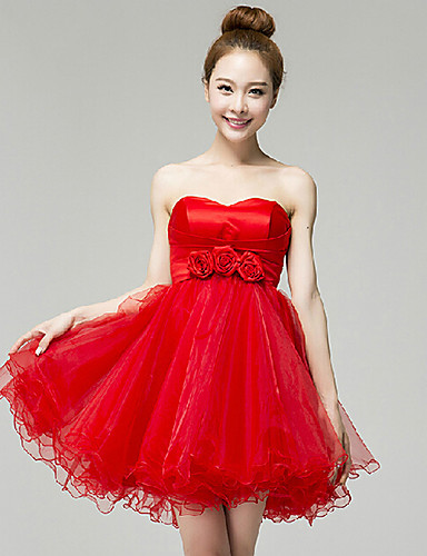Cocktail Party Dress - Ruby / Champagne Petite Ball Gown Ankle-length ...
