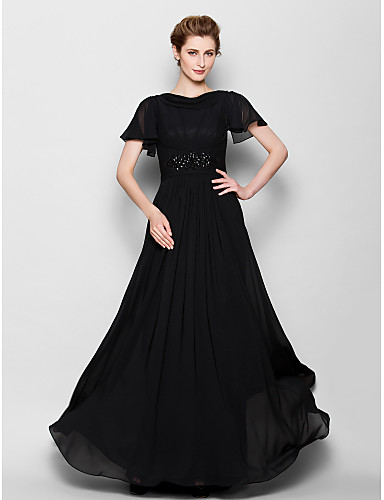 A-Line Bateau Neck Floor Length Chiffon Mother of the Bride Dress with ...