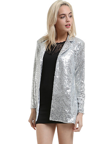 Women's Spring Blazer,Solid Long Sleeve Gold / Silver Polyester Medium ...