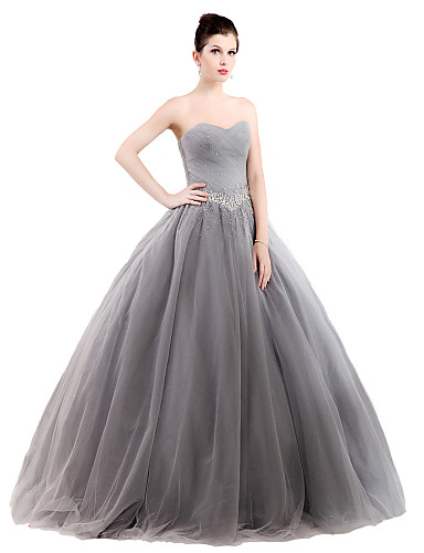 Ball Gown Strapless Floor Length Tulle Stretch Satin Formal Evening ...