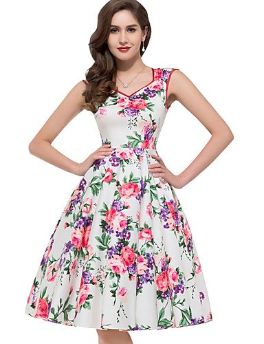 Women's Street chic Swing Dress - Floral, Pleated High Rise Sweetheart ...
