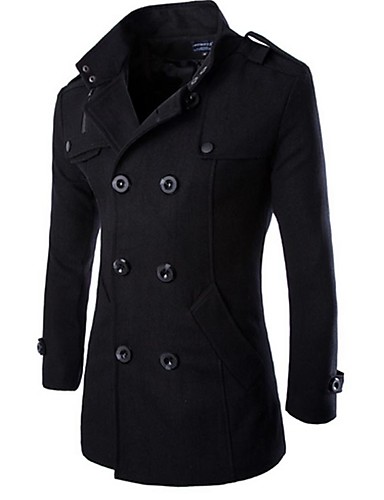 Men's Daily / Work / Weekend Fall / Winter Long Coat, Color Block Stand ...