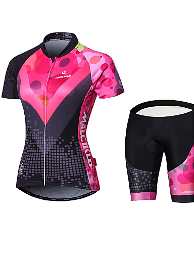 abordables Ropa para Ciclismo-Malciklo Mujer Manga Larga Maillot de Ciclismo con Shorts Negro GeomÃ©trico BritÃ¡nico Bicicleta Camiseta / Maillot Medias / Mallas Largas Pantalones Cortos Acolchados Deportes PoliÃ©ster Coolmax