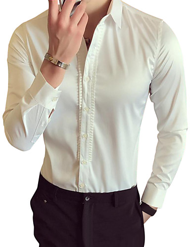 Men's Party / Club Luxury Cotton Slim Shirt - Solid Colored Shimmery ...